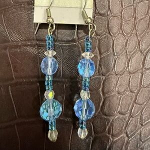 Elegant Blue and Silver Beaded Earrings